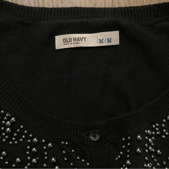 Old Navy Black Sweater with Beaded Detail Size Medium Cardigan Grunge Whimsigoth - Picture 6 of 14